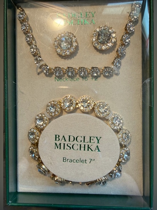 Badgley Mischka Jewelry - Badgley Mischka Crystal Necklace Bracelet Earrings Set Gold Tone